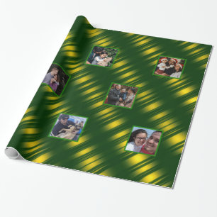 Weihnachts-Wellenmuster Gold & Grün 8 Fotos Geschenkpapier