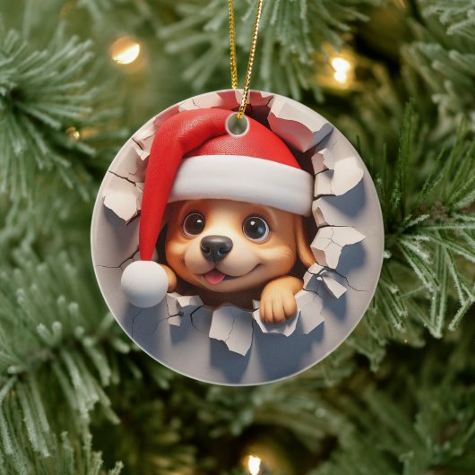 Weihnachts Welpe 3D-Effekt nicht wirklich 3D Keramik Ornament (Baum)