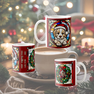 Weihnachts-Welpe Faux-Buntglas Kaffeetasse