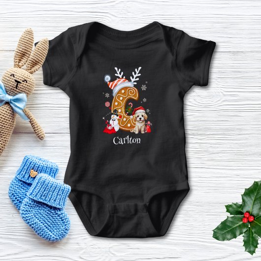 Weihnachts Welpe Gingerbret Letter C Boy Baby Strampler