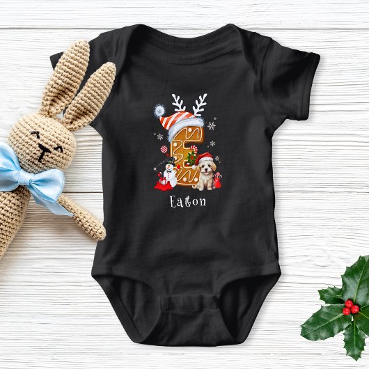 Weihnachts Welpe Gingerbret Letter E Boy Baby Strampler