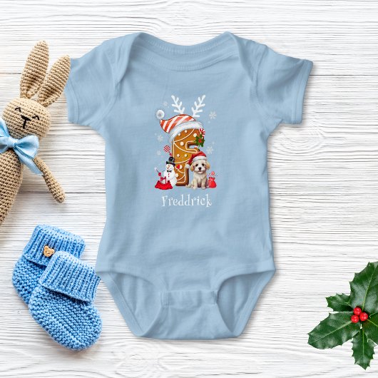 Weihnachts Welpe Gingerbret Name Letter F Boy Baby Strampler