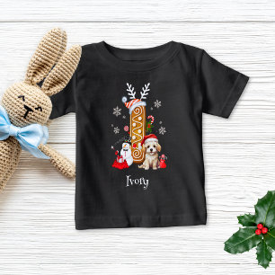 Weihnachts Welpe Gingerbret Name Letter I Boy Baby T-shirt