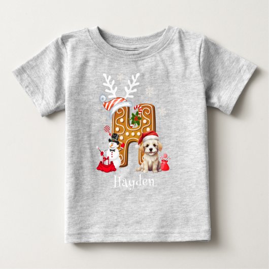 Weihnachts Welpe Gingerbrett Name Letter H Boy Baby T-shirt (Vorderseite)