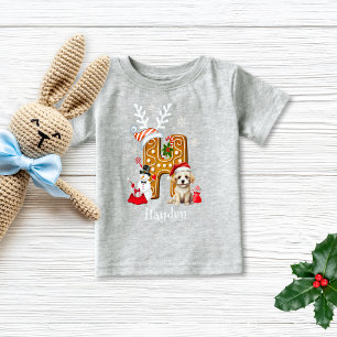 Weihnachts Welpe Gingerbrett Name Letter H Boy Baby T-shirt