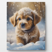 Weihnachts-Welpe im Schnee an einem Wintertag Fotoplatte (Vorderseite)