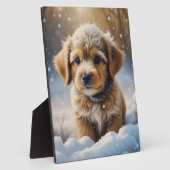 Weihnachts-Welpe im Schnee an einem Wintertag Fotoplatte (Seite)