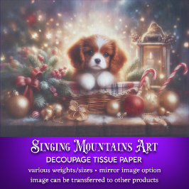 Weihnachts-Welpe in Basket Decoupage Seidenpapier