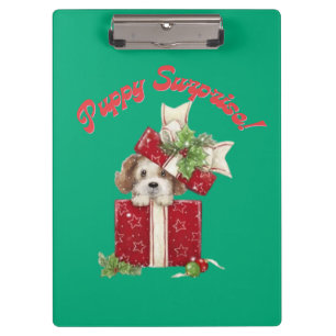 Weihnachts Welpe in Geschenkboxen Urlaub Überrasch Klemmbrett