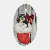 Weihnachts Welpe Spaniel im Strumpf auf Holz Keramik Ornament (Rechts)