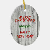 Weihnachts Welpe Spaniel im Strumpf auf Holz Keramik Ornament (Hinten)