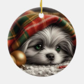 Weihnachts Welpe - traurige Augen Keramik Ornament (Hinten)