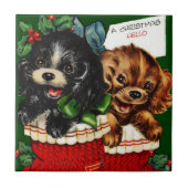 Weihnachts-Welpen Fliese (Vorderseite)