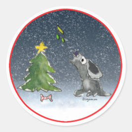 Weihnachts Welpen Hund Cartoon Rundsticker Runder Aufkleber