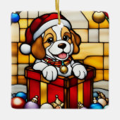 Weihnachts Welpen Imitate gestanzt Glas Keramikornament (Vorderseite)