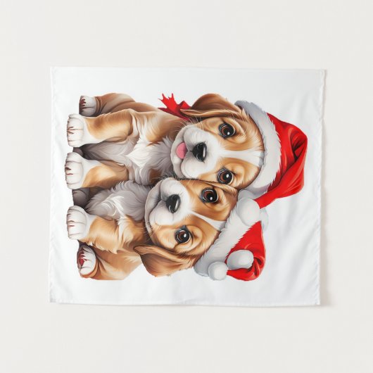 Weihnachts Welpenhunde Wandteppich (Vorderseite (Horizontal))