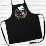 Weihnachts-Weltfrieden Backen Schürze<br><div class="desc">Eine hübsche Weihnachtsbacken-Schürze mit einer Taube in einem Blumenkranz mit den Worten Weltfrieden. Die weihnachtliche Schürze ist in Schwarz,  Rot und Weiß gehalten. Eine elegante Schürze für die Weihnachtszeit. Entworfen für Sie von BlackBerry Boulevard.</div>