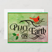 Weihnachts-Weltfrieden Kardinal Wasserfarbe Postkarte (Vorne/Hinten)