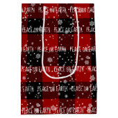 Weihnachts-WELTFRIEDEN-Text in Schneeflocken Mittlere Geschenktüte (Rückseite)