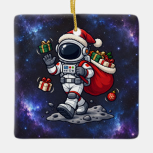 Weihnachts-Weltraum-Weihnachtsmann mit schwebenden Keramikornament
