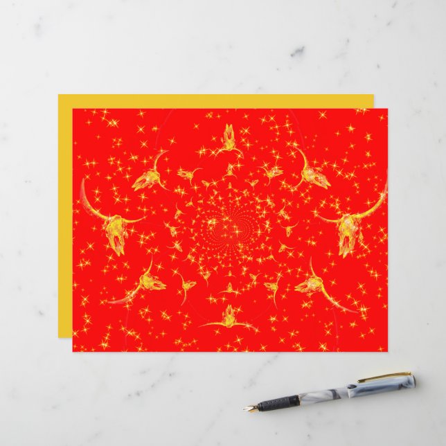 Weihnachts-Western Glitzer Red Gold Giro Kuh Skull (Vorderseite/Rückseite Beispiel)