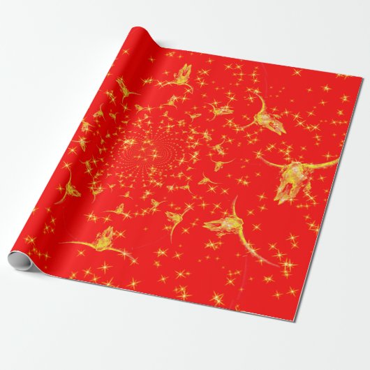 Weihnachts-Western Glitzer Red Gold Giro Kuh Skull Geschenkpapier (Ungerollt)