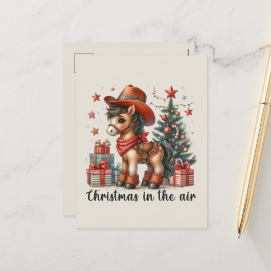 Weihnachts-Western-Weihnachtspferd-Nachricht Feiertagspostkarte (Vorderseite/Rückseite Beispiel)