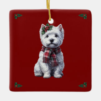 Weihnachts-Westie mit heiligen Ornamenten. Keramikornament