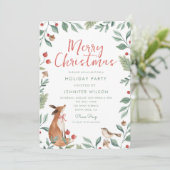 Weihnachts Whimsical Animals Greenery Party Einladung (Stehend Vorderseite)
