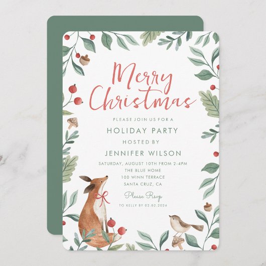 Weihnachts Whimsical Animals Greenery Party Einladung