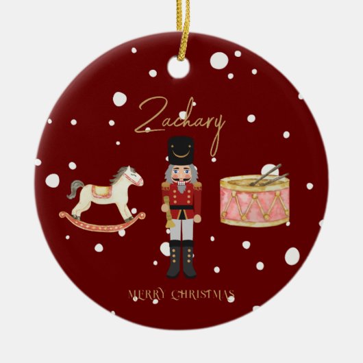 Weihnachts Whimsical Nutcracker Santa Kids Name Keramik Ornament (Vorne)