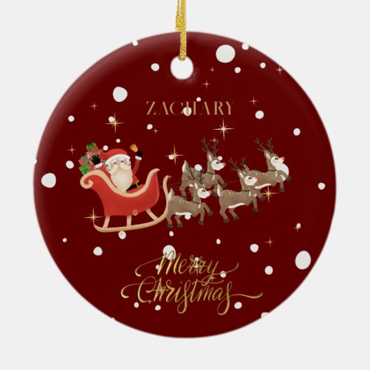 Weihnachts Whimsical Nutcracker Santa Kids Name Keramik Ornament (Hinten)