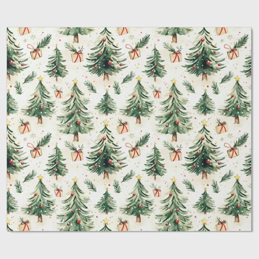 Weihnachts Whimsical Pine Trees Muster Geschenkpapier (Flach)