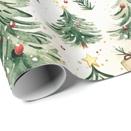 Weihnachts Whimsical Pine Trees Muster Geschenkpapier (Rolleneckpunkt)