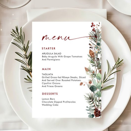 Weihnachts-Whimsical-Roter-Bogen-Kranz-Abendessen- Menükarte