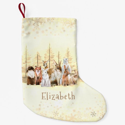 Weihnachts Wilde Tiere Braun Wasserfarbe Custom Kleiner Weihnachtsstrumpf (Vorderseite)