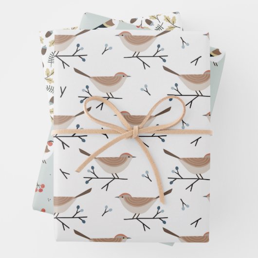 Weihnachts-Wildvögel und -Branchen-Muster Geschenkpapier Set (Beispiel)