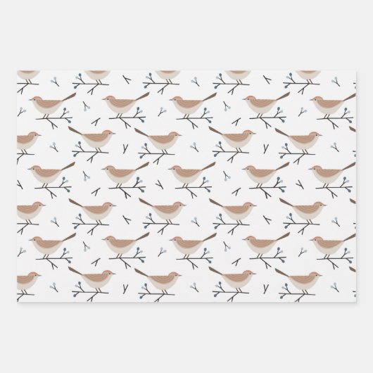 Weihnachts-Wildvögel und -Branchen-Muster Geschenkpapier Set (Vorderseite)