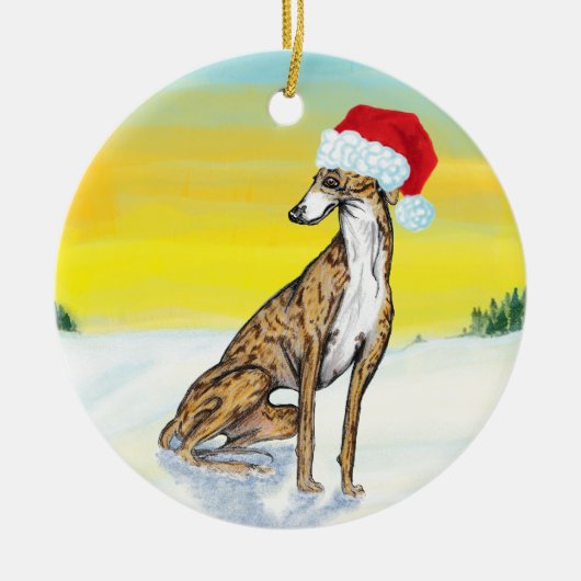Weihnachts-Windhund Keramik Ornament (Vorne)