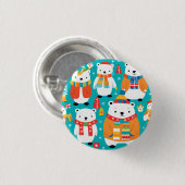 Weihnachts Winter Animal Party Muster Button (Vorne & Hinten)