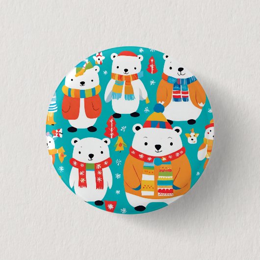 Weihnachts Winter Animal Party Muster Button (Vorderseite)