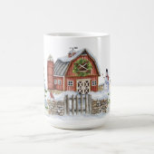 Weihnachts Winter Barn Snowman Trees Red Bird Schn Kaffeetasse (Mittel)