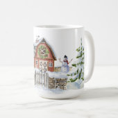 Weihnachts Winter Barn Snowman Trees Red Bird Schn Kaffeetasse (VorderseiteRechts)