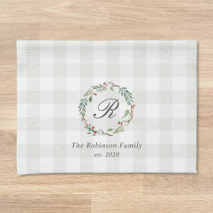 Weihnachts-Winter-Beeren-Kranz Familienname Geschirrtuch