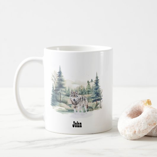Weihnachts-Winter-Bergwald-Abenteuer Wolf Kaffeetasse (Mit Donut)