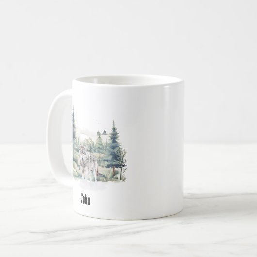 Weihnachts-Winter-Bergwald-Abenteuer Wolf Kaffeetasse (Vorderseite Links)