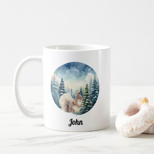 Weihnachts-Winter-Bergwald Holiday Eichhörnchen Kaffeetasse (Mit Donut)