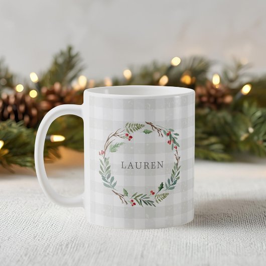 Weihnachts Winter Berries Wreath Individuelle Name Kaffeetasse