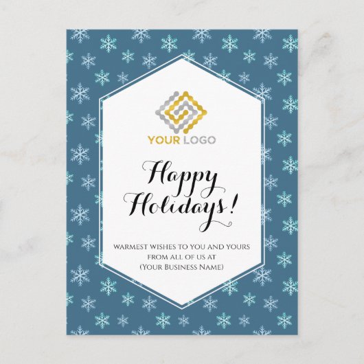 Weihnachts Winter Blue Snowflakes Logo Business Postkarte (Vorderseite)
