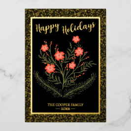 Weihnachts-Winter-Blumengolden-Glitzer Folien Feiertagskarte